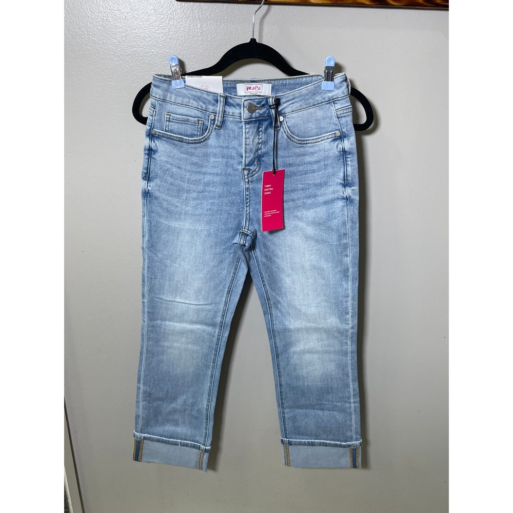 MoCo Boutique Womens Cuffed Straight Leg Tummy Control Jeans Light Wash 3/26 NEW